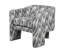 Moderní trojnohé čalouněné křeslo Misir s chevron vzorováním v šedé bílé a černé barvě s art deco nádechem 67 cm