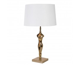 Designová stolní lampa Silhouette ve stylu art deco se zlatým podstavcem ve tvaru postavy s bílým plátěným stínidlem sofistikovaného vzhledu