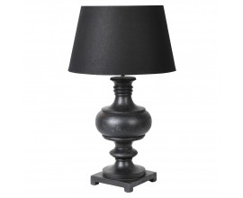 Designová vintage černá stolní lampa Dusk s podstavcem z mangového dřeva s jemným opotřebením a tmavým stínidlem 75 cm