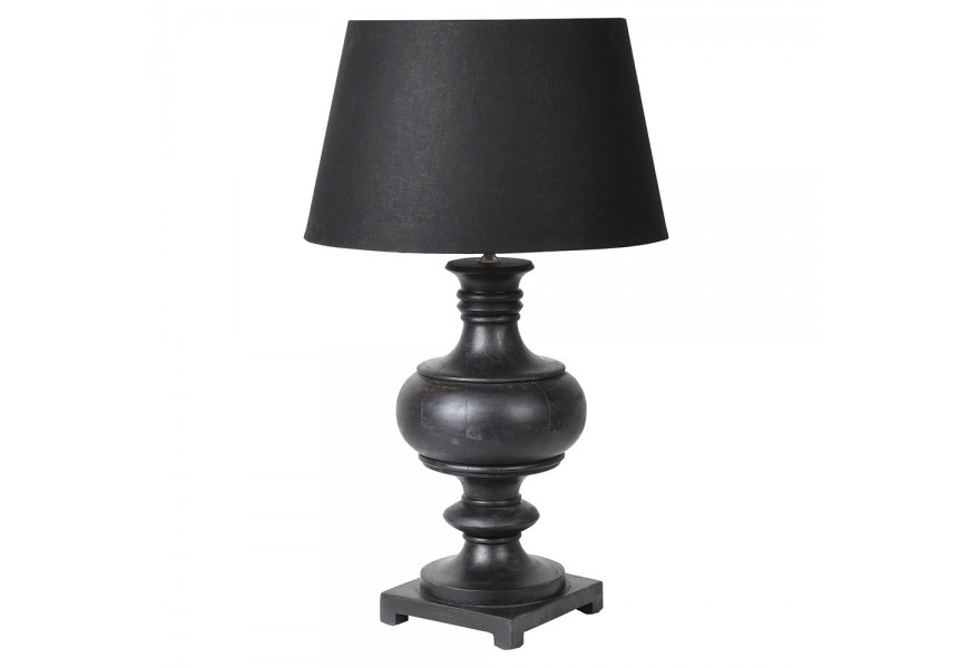 Designová vintage černá stolní lampa Dusk s podstavcem z mangového dřeva s jemným opotřebením a tmavým stínidlem 75 cm