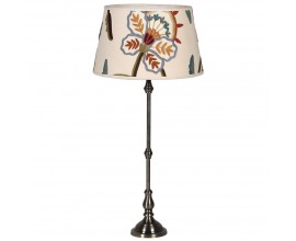 Designová vintage kovová stolní lampa Claire v mosazné barvě se sametovým stínidlem s květinovým vzorem 74 cm