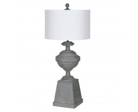 Designová vintage stolní lampa Gaia s šedou vyřezávanou podstavou se starožitným efektem popraskané barvy 76 cm