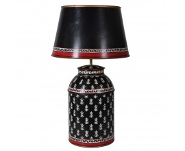 Designová vintage kovová stolní lampa Raven s černým vzorovaným povrchem a kulatým stínítkem 83 cm