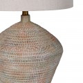 Designová vintage béžová stolní lampa Tarragona s betonovou podstavou s geometrickým reliéfním zdobením s patinou 75 cm