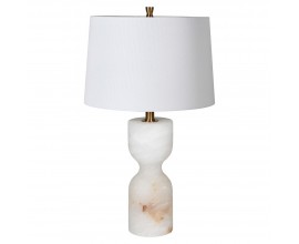 Stylová art deco mramorová stolní lampa Samantha s bílou matnou nohou s růžovými žilkami a válcovým bílým stínítkem 64 cm