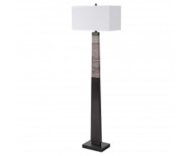 Designová vysoká art deco mramorová stojací lampa Pillar v černo šedé barvě s hranatým textilním stínítkem 170 cm