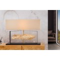 Designová moderní stolní lampa Rousilique s béžovým stínítkem a černou kovovou podstavou s prvkem z naplaveného dřeva 62 cm