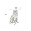 Designový art deco příruční stolek Tierra Glam s kulatou skleněnou deskou a nohou v podobě stříbrného lva 60 cm