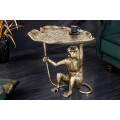 Stylový art deco příruční kovový stolek Monkey s přírodními motivy v podobě listu a opice ve zlaté antické barvě 55 cm