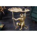 Stylový art deco příruční kovový stolek Monkey s přírodními motivy v podobě listu a opice ve zlaté antické barvě 55 cm