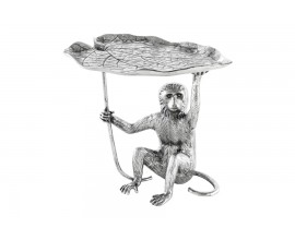 Stylový art deco stříbrný příruční stolek Monkey z kovu se zvířecími motivy v podobě dopisu a opice 55 cm