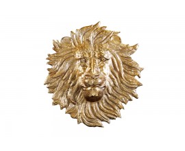 Stylová art deco nástěnná dekorace Lion z kovu ve zlaté barvě v podobě lva 34 cm