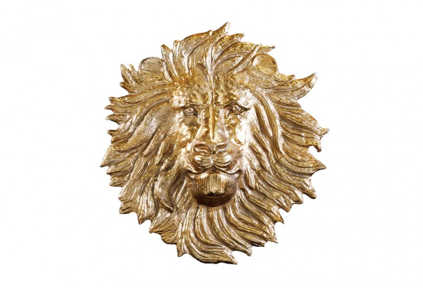 Stylová art deco nástěnná dekorace Lion z kovu ve zlaté barvě v podobě lva 34 cm