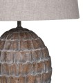 Stylová vintage stolní lampa Arty s masivní hnědou mangovou nohou v podobě artyčoku a válcovým lněným stínítkem 77 cm