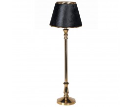 Art deco vysoká stolní lampa Palen se zlatou kovovou nohou a kuželovým černým stínítkem s designem srsti 63 cm