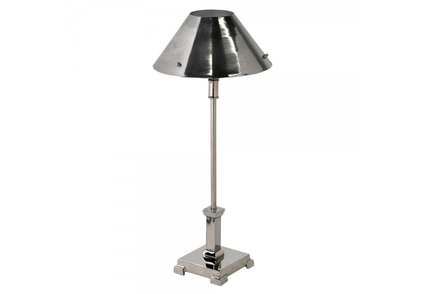 Vintage industriální vysoká noční lampa Uden se stříbrným kuželovým stínítkem z kovu