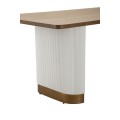 Luxusní art deco obdélníkový jídelní stůl Glamia Blanc s vroubkovaným krémovým nohama s hnědou vrchní deskou 180 cm