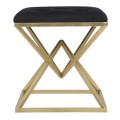 Designová art deco taburetka Triangolo Oro s geometrickou zlatou podstavou a černým čalouněným sedadlem 45 cm