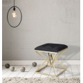 Designová art deco taburetka Triangolo Oro s geometrickou zlatou podstavou a černým čalouněným sedadlem 45 cm