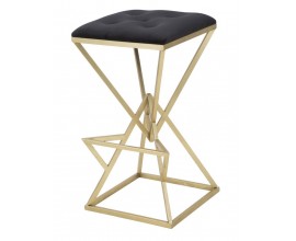 Designová art deco barová židle Triangolo Oro s čalouněným černým sedadlem a geometrickou konstrukcí ve zlaté barvě 75 cm