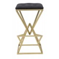 Designová art deco barová židle Triangolo Oro s čalouněným černým sedadlem a geometrickou konstrukcí ve zlaté barvě 75 cm