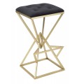 Designová art deco barová židle Triangolo Oro s čalouněným černým sedadlem a geometrickou konstrukcí ve zlaté barvě 75 cm