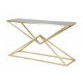 Designový art deco konzolový stolek Triangolo Oro s obdélníkovou deskou z černého skla a geometrickou zlatou podstavou 130 cm