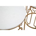 Art deco sada zlatých kulatých kovových příručních stolků Lancelot s deskou s mramorovým designem v bílé barvě 55 cm