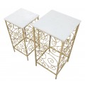 Art deco set čtvercových kovových zlatých příručních stolků Lana s deskou s mramorovým bílým designem 70 cm