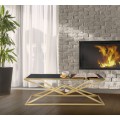 Designový glamour obdélníkový konferenční stolek Triangolo Oro s černou skleněnou deskou a zlatou geometrickou podstavou 110 cm