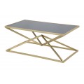 Designový glamour obdélníkový konferenční stolek Triangolo Oro s černou skleněnou deskou a zlatou geometrickou podstavou 110 cm