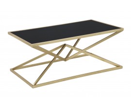 Designový glamour obdélníkový konferenční stolek Triangolo Oro s černou skleněnou deskou a zlatou geometrickou podstavou 110 cm