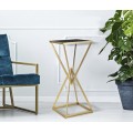 Designový art deco čtvercový příruční stolek Triangolo Oro s černou skleněnou deskou a zlatou geometrickou podstavou 80 cm