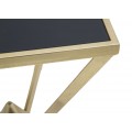 Designový art deco čtvercový příruční stolek Triangolo Oro s černou skleněnou deskou a zlatou geometrickou podstavou 80 cm