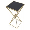 Designový art deco čtvercový příruční stolek Triangolo Oro s černou skleněnou deskou a zlatou geometrickou podstavou 80 cm