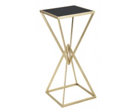 Designový art deco čtvercový příruční stolek Triangolo Oro s černou skleněnou deskou a zlatou geometrickou podstavou 80 cm