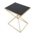 Designový glamour obdélníkový příruční stolek Triangolo Oro s geometrickou zlatou nohou a černou skleněnou deskou 68 cm