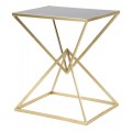 Designový glamour obdélníkový příruční stolek Triangolo Oro s geometrickou zlatou nohou a černou skleněnou deskou 68 cm