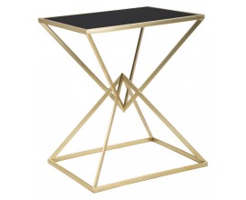 Designový glamour obdélníkový příruční stolek Triangolo Oro s geometrickou zlatou nohou a černou skleněnou deskou 68 cm