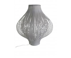 Moderní šedá stolní lampa Gris s oválným textilním stínítkem s lineárním designem 44 cm