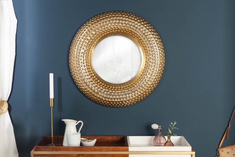 Estila Orientální luxusní nástěnné zrcadlo Solei v zlatém rámu ve tvaru kruhu 60cm