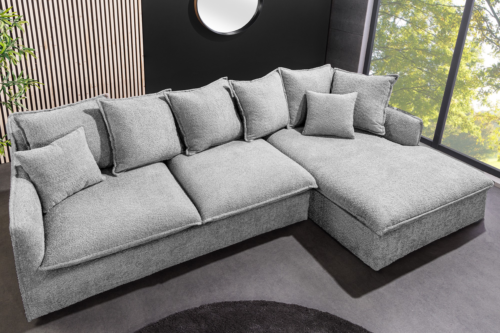 Estila Designová čalouněná rohová třímístná sedačka Heaven v šedé barvě 255 cm