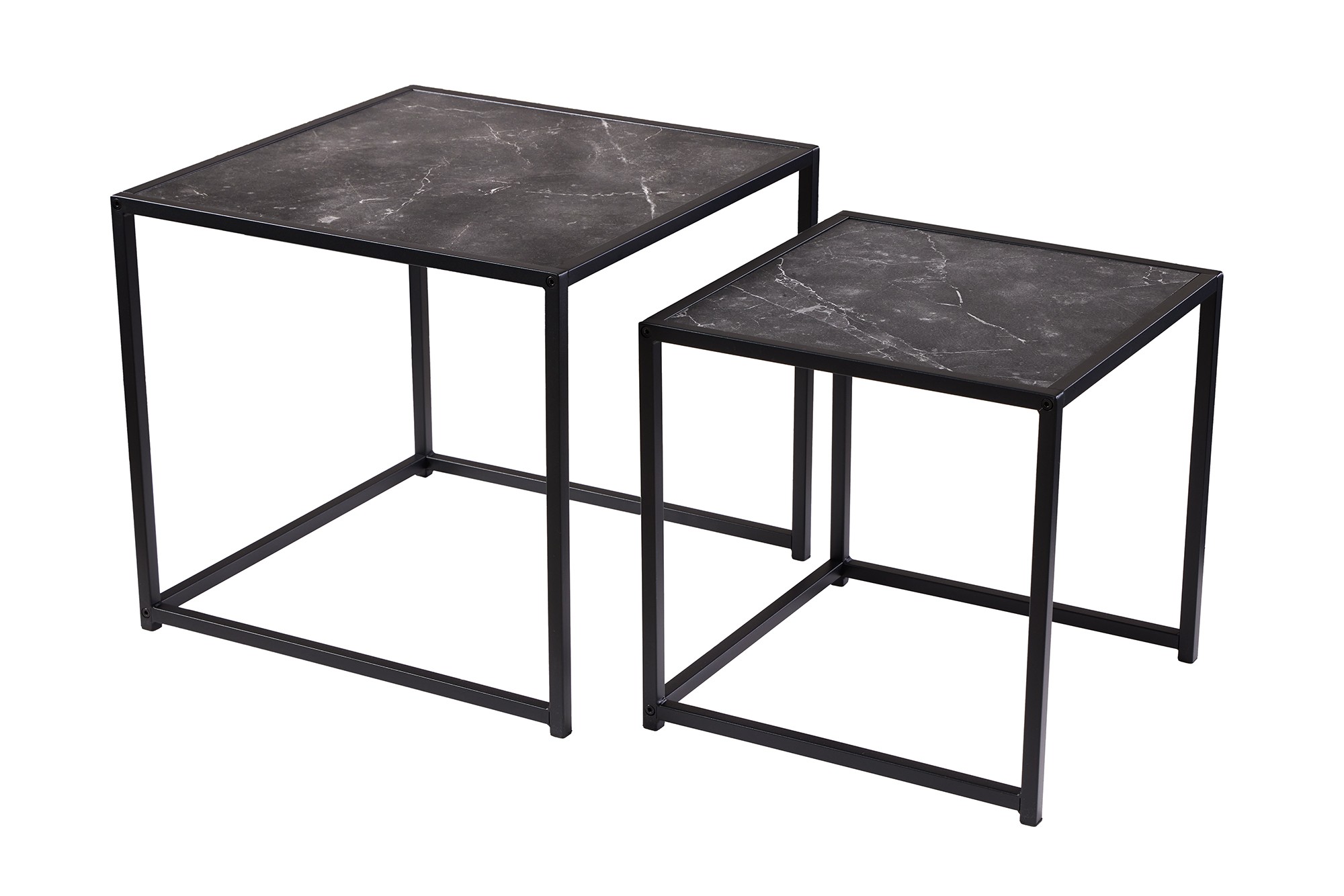 Estila Industriální antracitový černý set čtvercových konferenčních stolků Industria Marble s mramorovým designem 45 cm