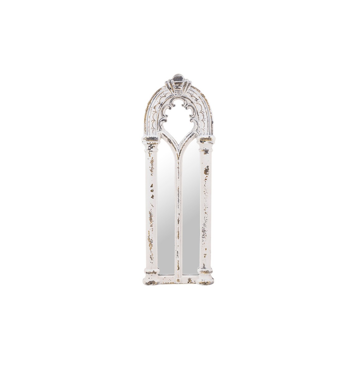 Levně Estila Orientální bílé vintage nástěnné zrcadlo Ayesha s ornamentálním zdobením a obloukovým rámem 60 cm