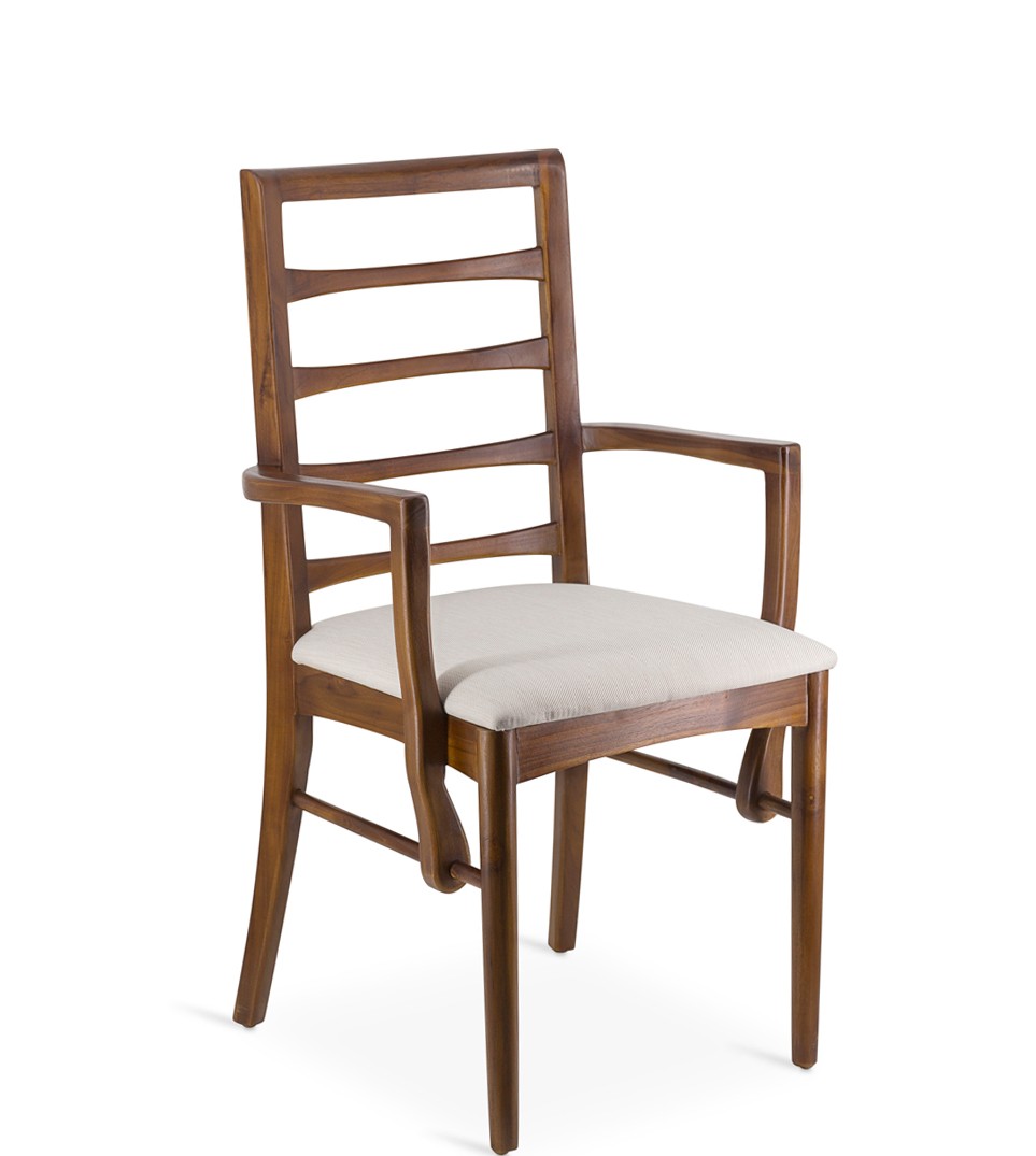 Estila Designová koloniální hnědá jídelní židle Star z masivního dřeva s béžovým čalouněním 95 cm